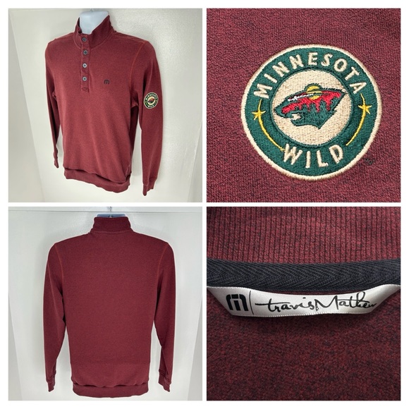 Travis Mathew Minnesota Wild Fleece Sweater Mens Size Small Red NHL Hockey Golf - Picture 1 of 15